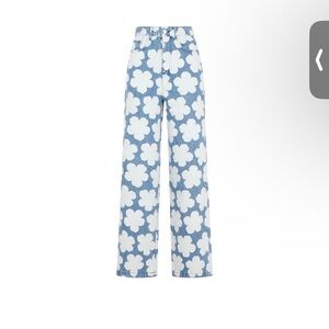 Kenzo Blue and White Floral Wide-Leg Jeans